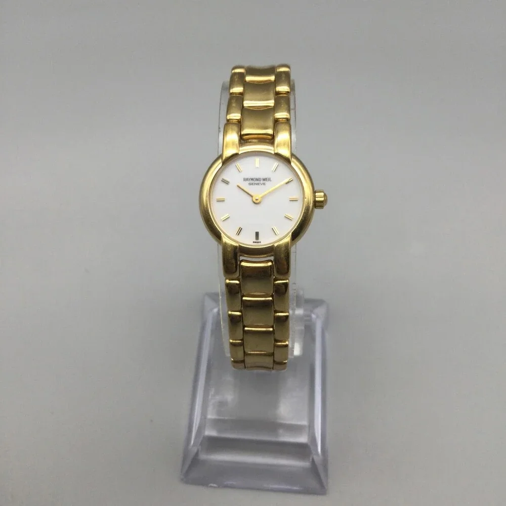 Vtg Raymond Weil Geneve Womens Watch 21mm 18k Gold Plated New Battery 6.75